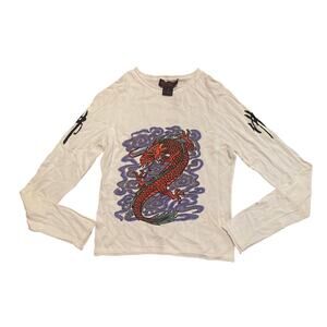 Vintage Y2K Womens Raw 7 100% Cashmere Dragon Sweater S/M